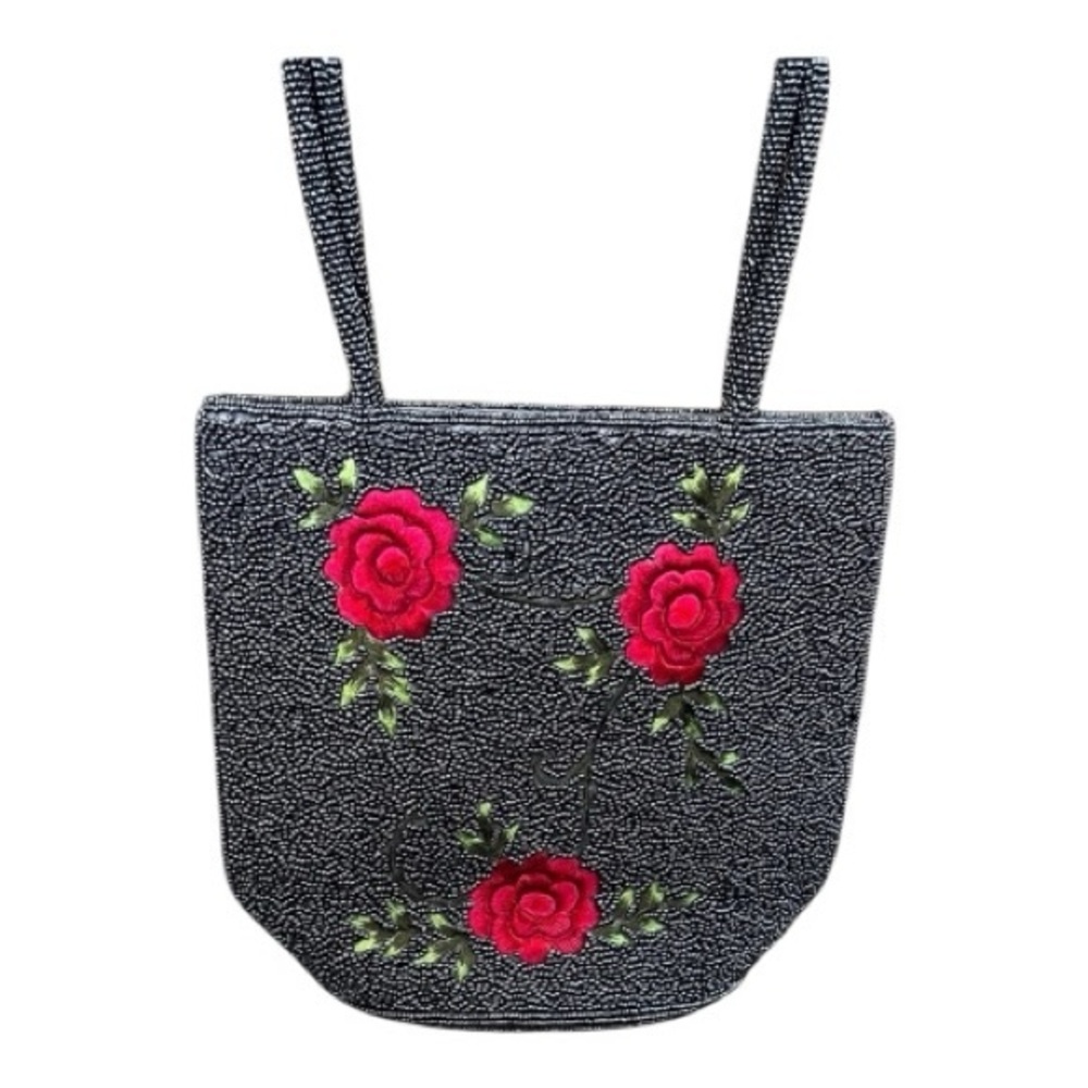 Floral Embroidered Small Evening Bag - Black and Red